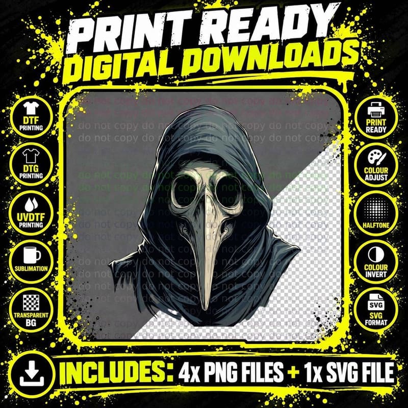 Distinctive Plague Doctor Mask Long Beak Shape Png SVG Digital Bundle