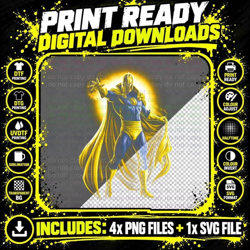 Doctor Fate T-Shirt, Halftone Golden Helmet Sorcerer Png SVG Digital Bundle