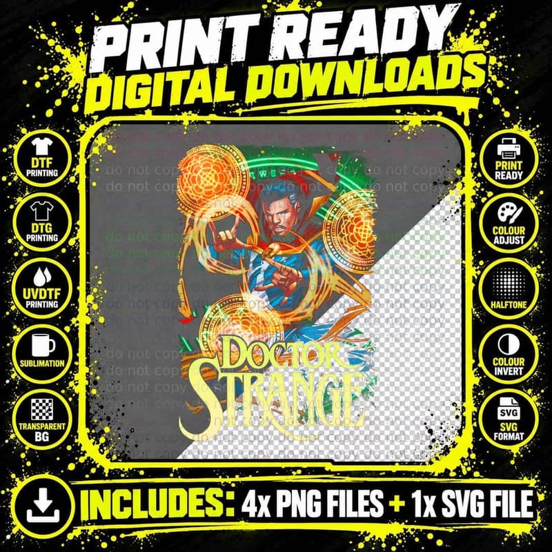 Doctor Strange Mystical Circles Orange Gold Halftone Png SVG Digital Bundle