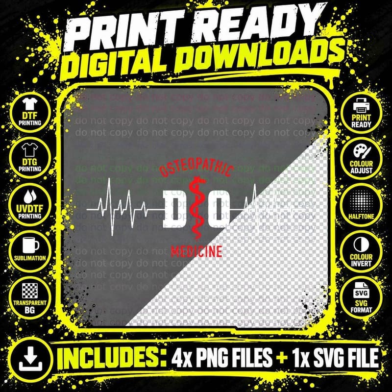 Doctor of Osteopathic Medicine Osteopathy DO Heartbeat Png SVG Digital Bundle