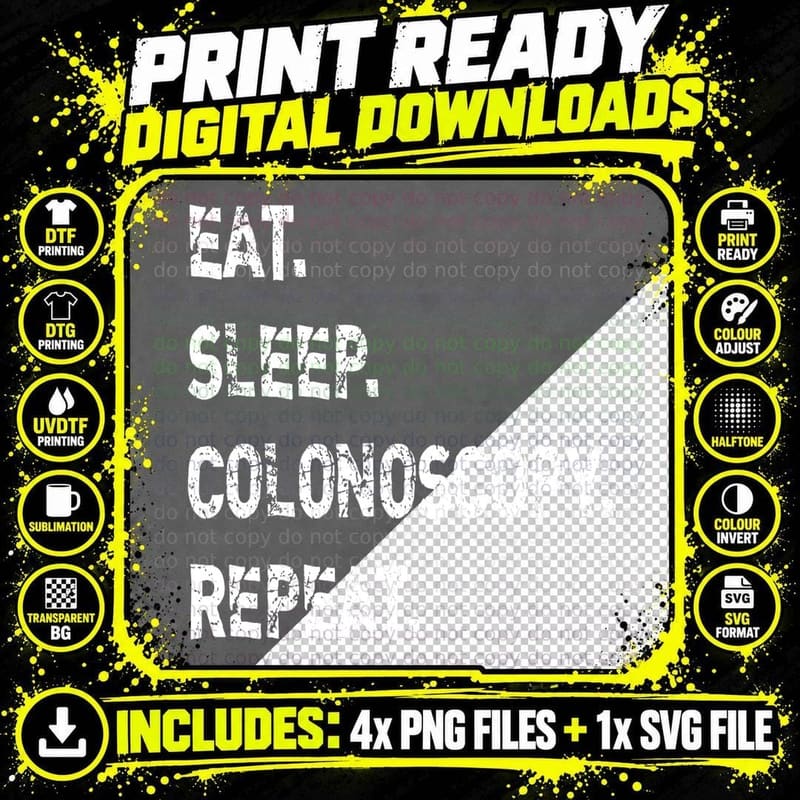 Eat Sleep Colonoscopy Repeat Gastroenterologist GI Png SVG Digital Bundle