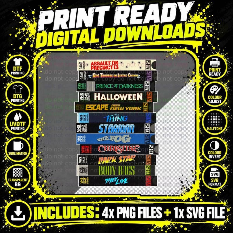 John Carpenter VHS Movies Stack T-Shirt Png SVG Digital Bundle
