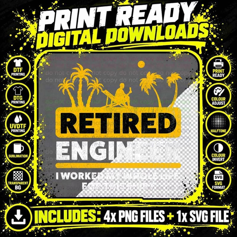 Mens Retirement Retiree Retired Engineer T-Shirt Png SVG Digital Bundle