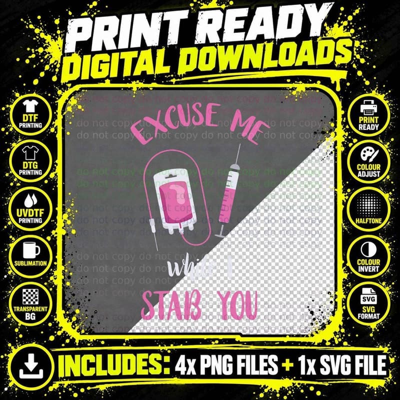 Phlebotomy Doctor Excuse Me Syringe Blood Phlebotomist Png SVG Digital Bundle