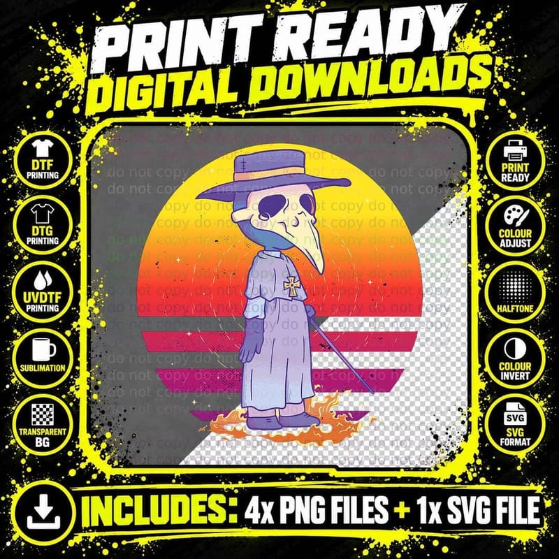 Plague Doctor Comicstyle T-Shirt Png SVG Digital Bundle