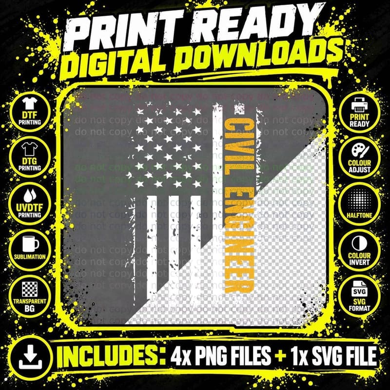 Proud Civil Engineer US Flag Civil Engineering T-Shirt Png SVG Digital Bundle