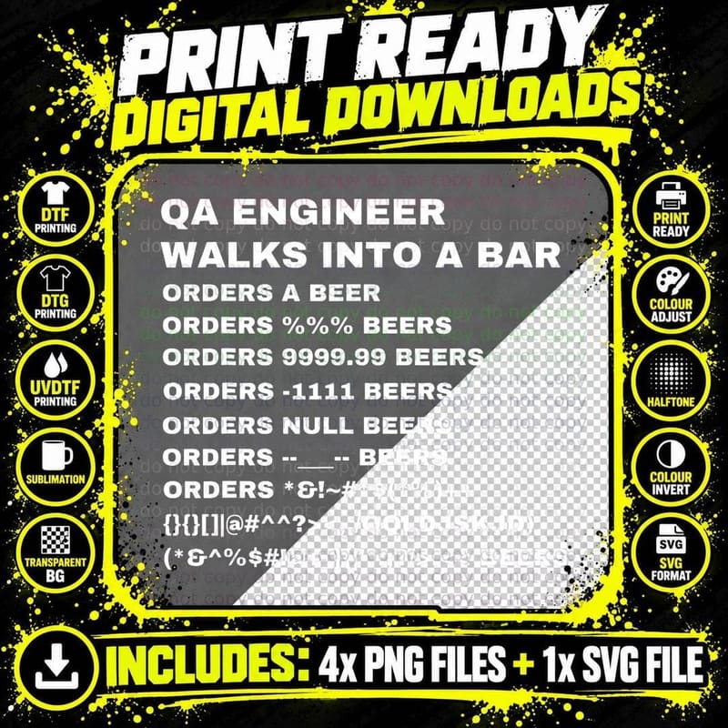 QA Engineer Walks into a Bar T-Shirt Png SVG Digital Bundle