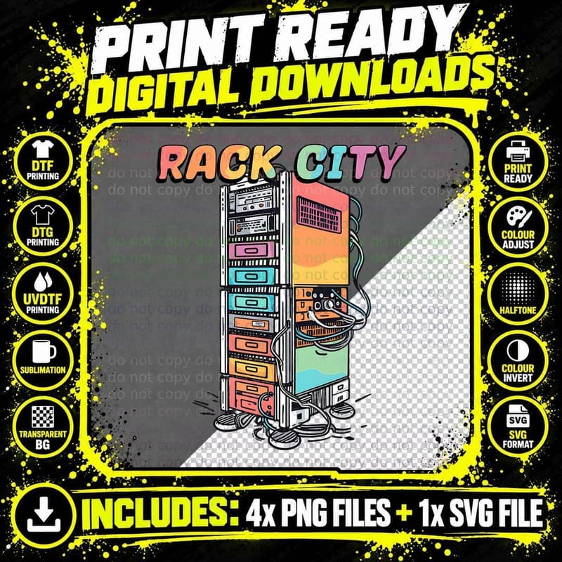 Rack City Network Server Rack - Network Engineer Homelab Png SVG Digital Bundle