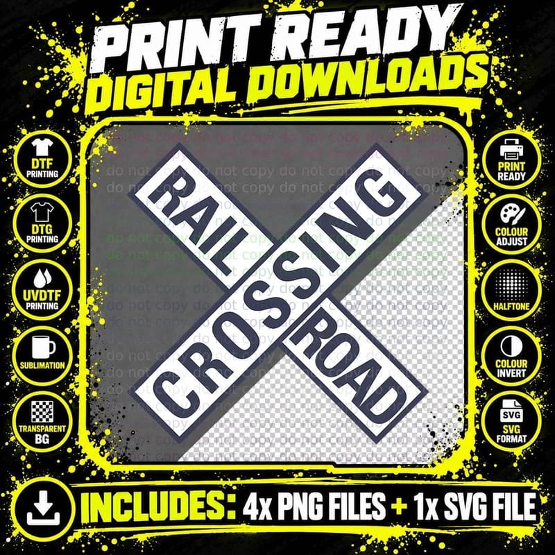Railway Railroad Crossing Sign Train Worker Engineer Png SVG Digital Bundle