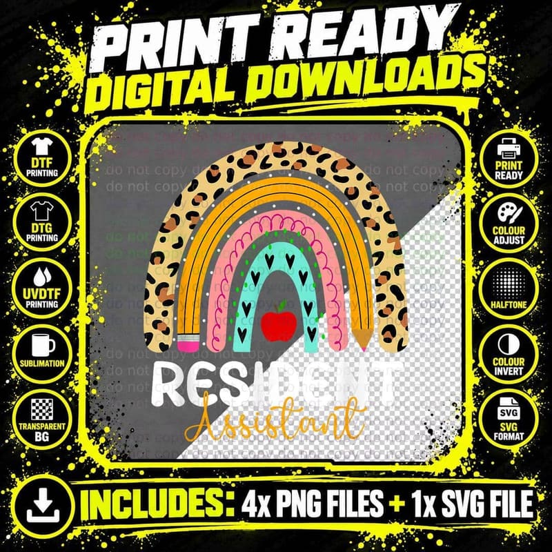 Resident Assistant Leopard Rainbow Healthcare Doctor Png SVG Digital Bundle