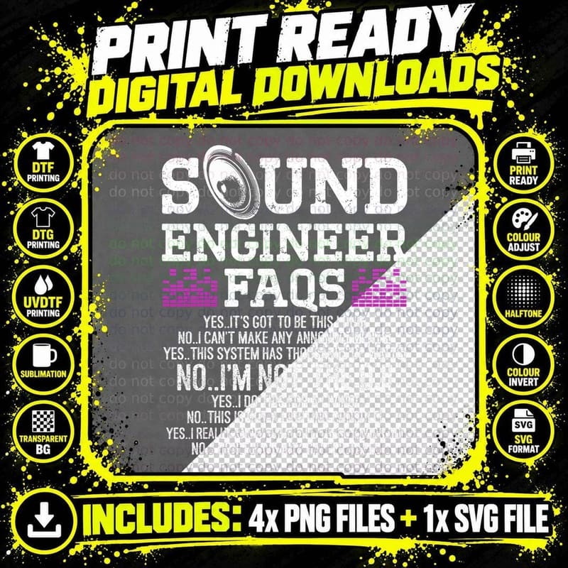 Studio Audio Engineer FAQ Not the DJ Sound Guy Tech Png SVG Digital Bundle