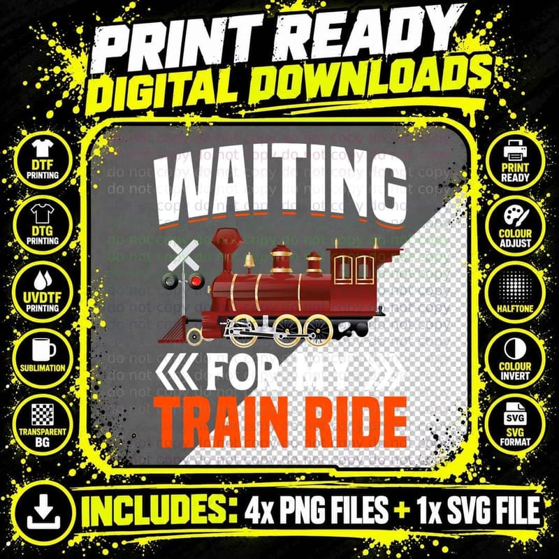 Waiting for Train Ride Fun Railroad Trains Engineer Png SVG Digital Bundle