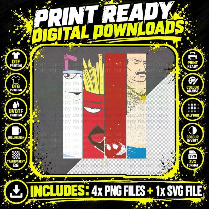 Aqua Teen Hunger Force Group Tiles Dark T-Shirt Png SVG Digital Bundle