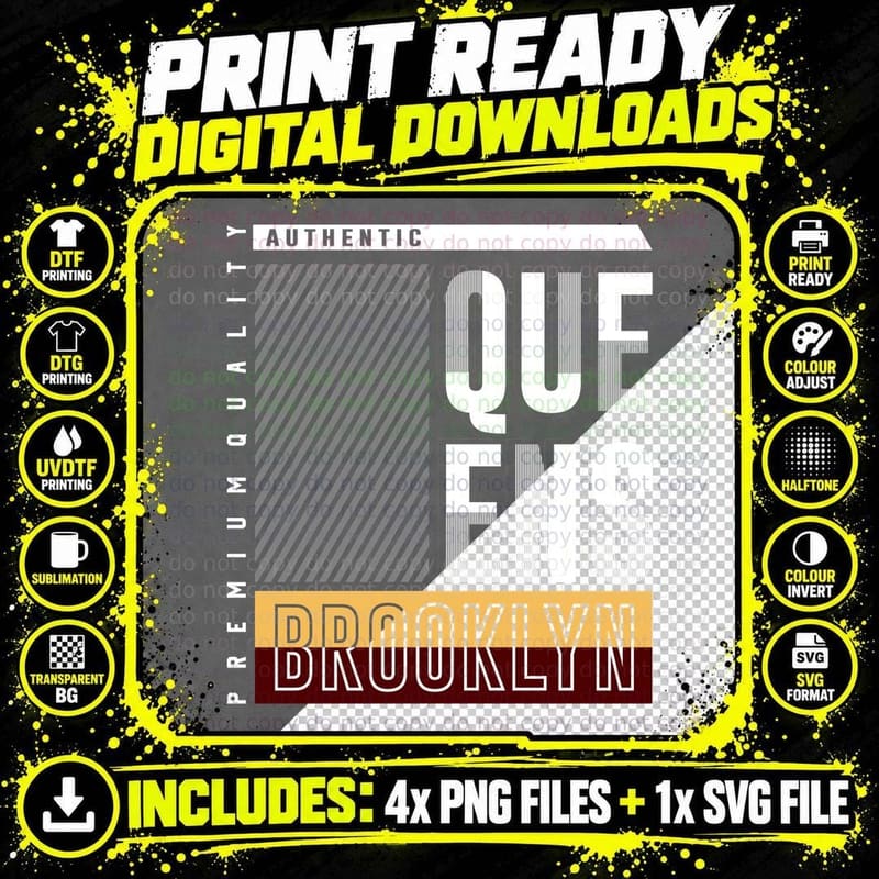Authentic Queens Brooklyn Premium Quality Yellow Outline Png SVG Digital Bundle