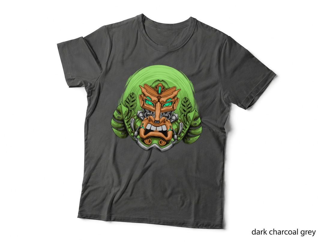 Aztec Warrior Mask Orange Turquoise Feathered Green Colorful T-Shirt