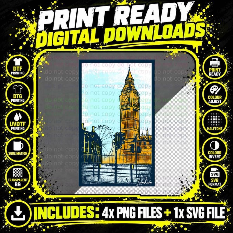 Big Ben London Golden Architecture Tower UK Landmark Png SVG Digital Bundle