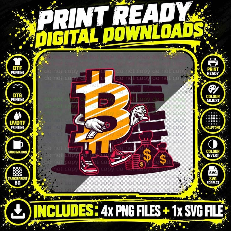 Bitcoin Dollar Symbol Money Theme Cryptocurrency T-Shirt Png SVG Digital Bundle