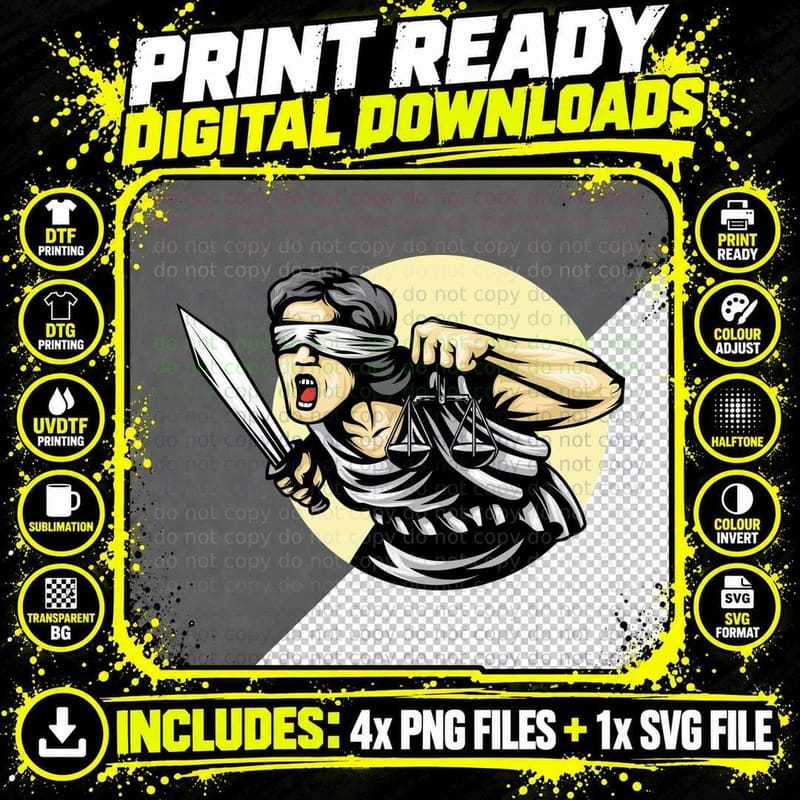 Blind Justice Warrior Woman Blindfold Sword Strong Png SVG Digital Bundle