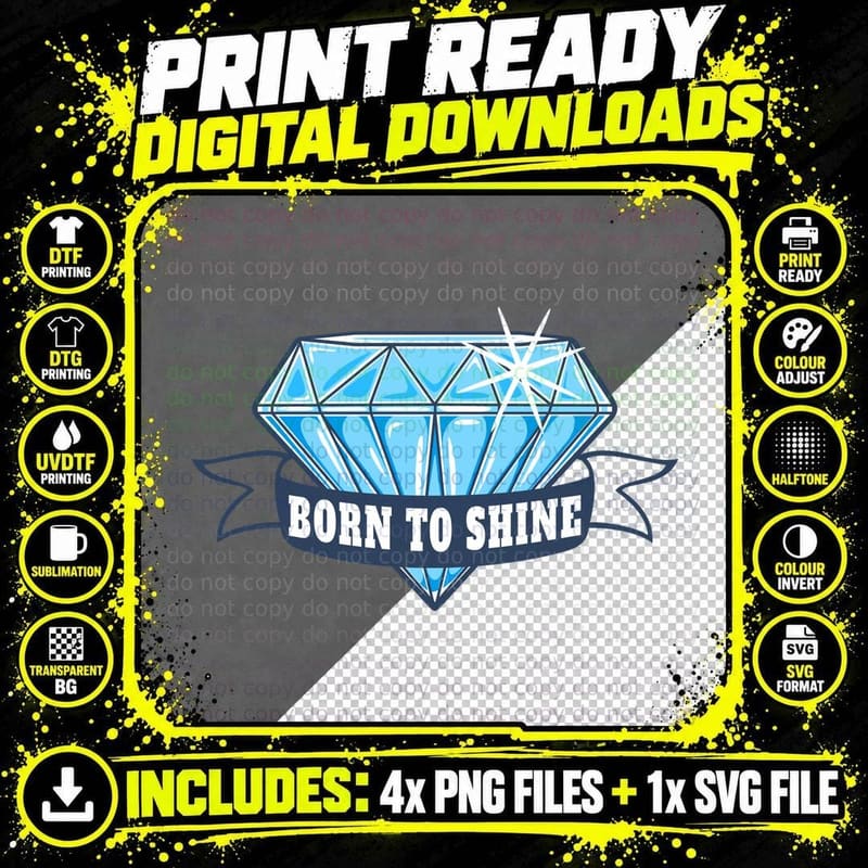 Born to Shine Blue Diamond Luxury Gemstone Sparkle Png SVG Digital Bundle