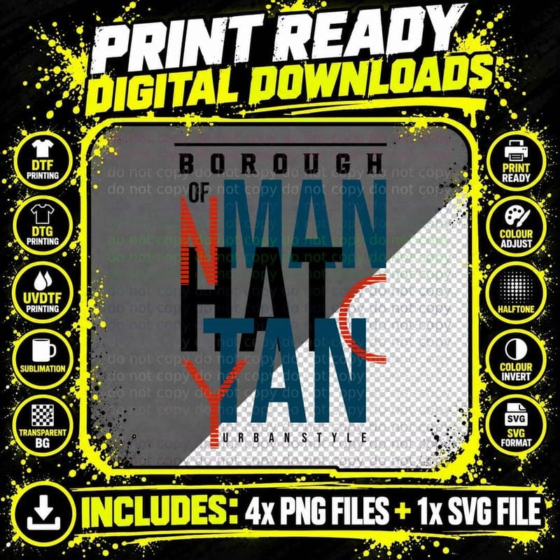 Borough Manhattan of Nyc Urban Style Red Blue Geometric Png SVG Digital Bundle