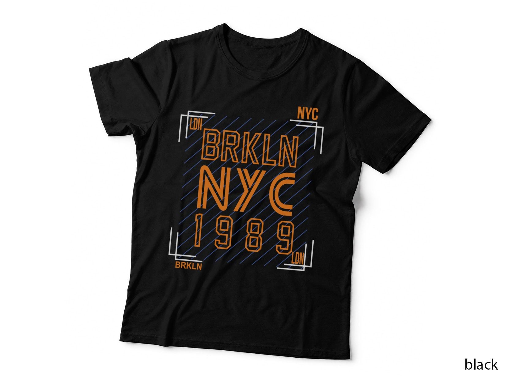 Brkln Nyc 1989 Orange Diagonal Stripes Brooklyn T-Shirt