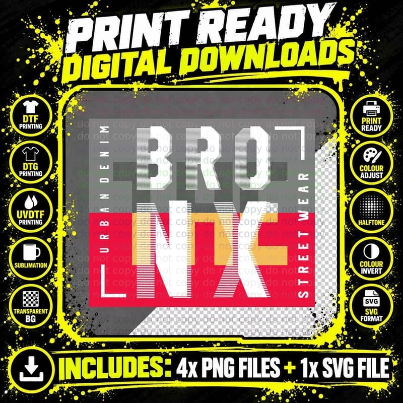 Bro Ink Street Wear Halftone Striped Red Yellow Colorful Png SVG Digital Bundle