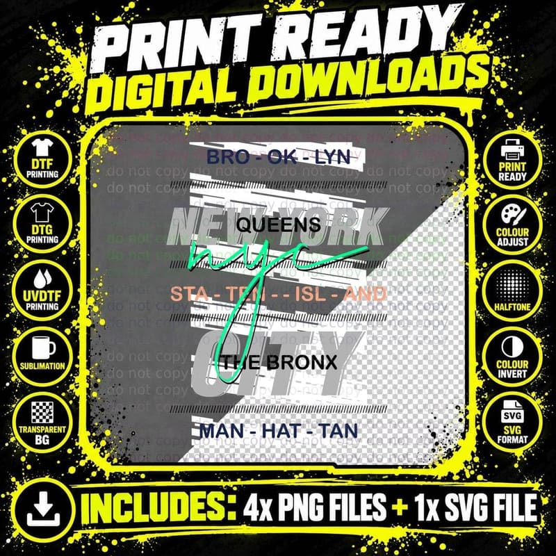 Bro-Ok-Lyn Queens Manhattan Staten-Isl-And Nyc Borough Png SVG Digital Bundle