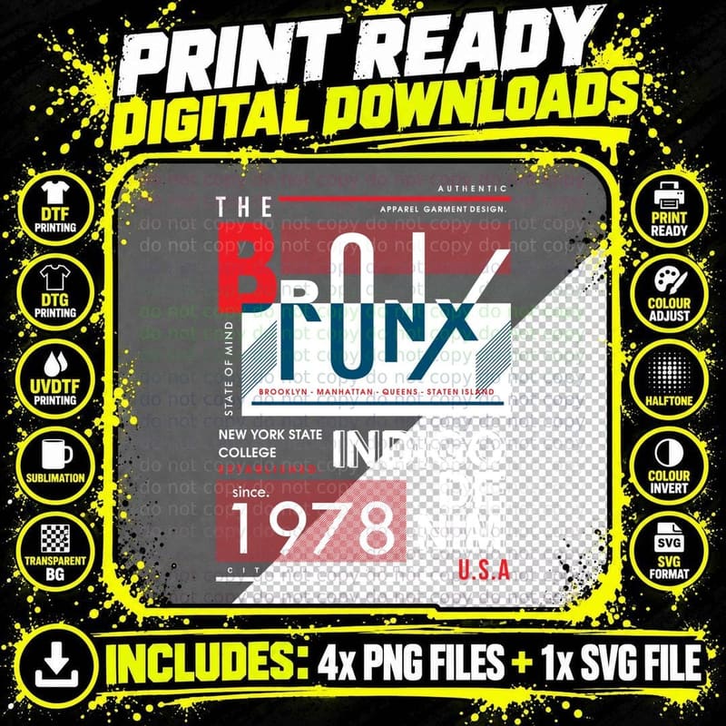 Bronx Indigo Denim the Indie New York State College Png SVG Digital Bundle