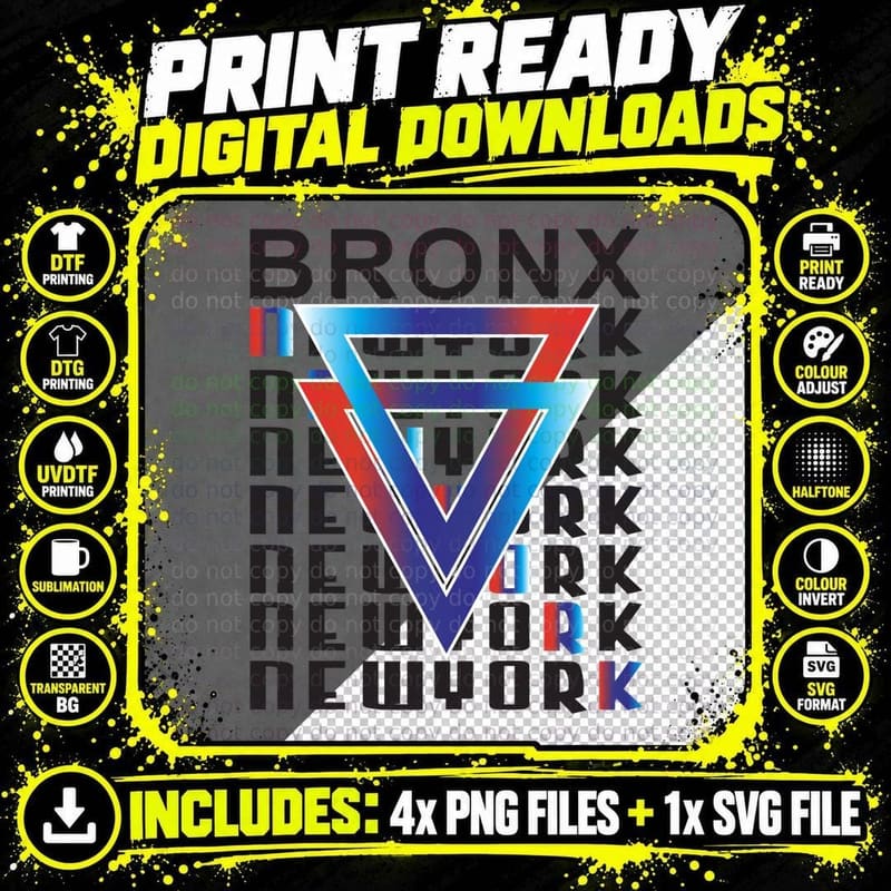 Bronx New York Geometric Triangle Blue Red Ny City Png SVG Digital Bundle