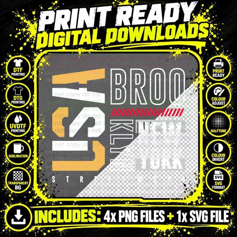 Broo New York Orange White Striped Streetwear Urban Png SVG Digital Bundle