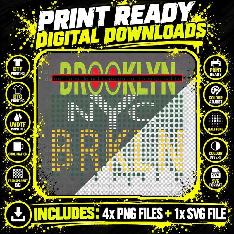 Brooklyn New York Pixelated Glitch Streetwear T-Shirt Png SVG Digital Bundle