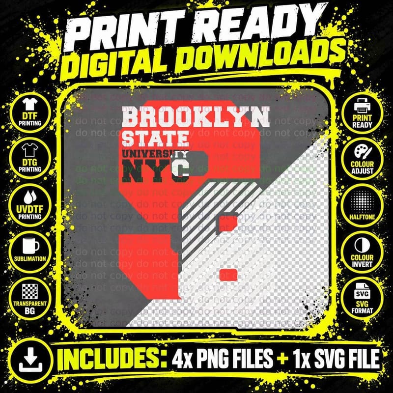 Brooklyn State University Nyc Text Red White Geometric Png SVG Digital Bundle