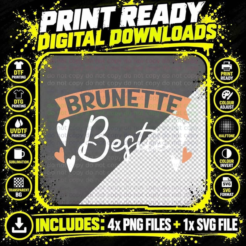 Brunette Bestie Brown Hair Fashion Blonde Hair Best Png SVG Digital Bundle