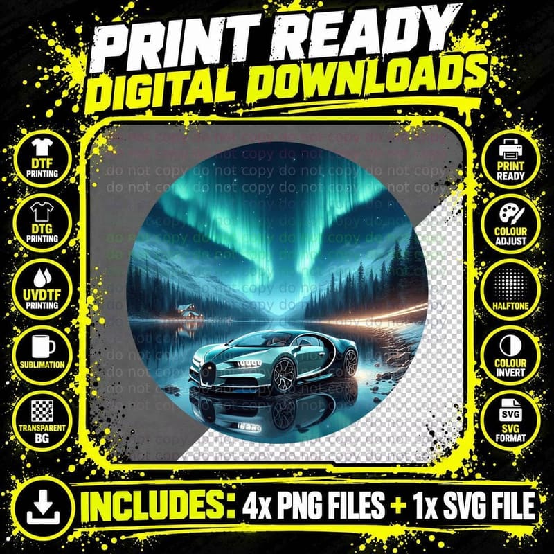 Bugatti Turquoise Aurora Northern Lights T-Shirt Png SVG Digital Bundle