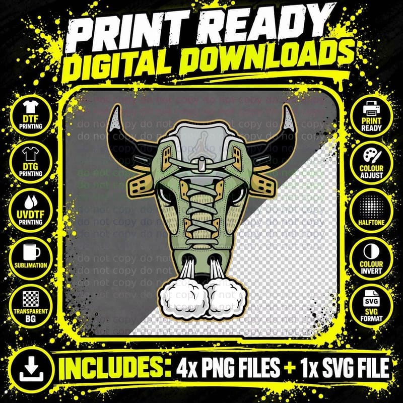 Bull Head Horns Gold Beast Aggressive T-Shirt Png SVG Digital Bundle