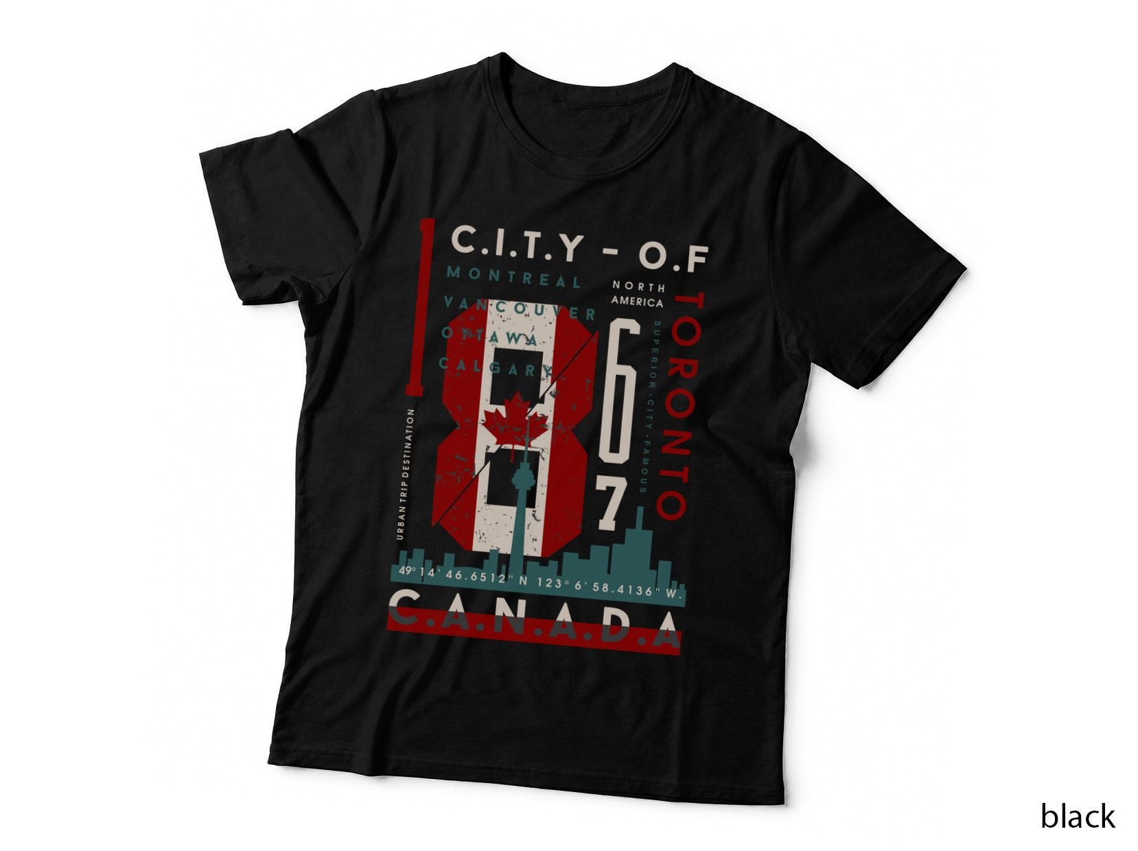 C.i.t.y-O.f Montreal Vancouver Calgary Canadian Flag Urban Geometric Red T-Shirt