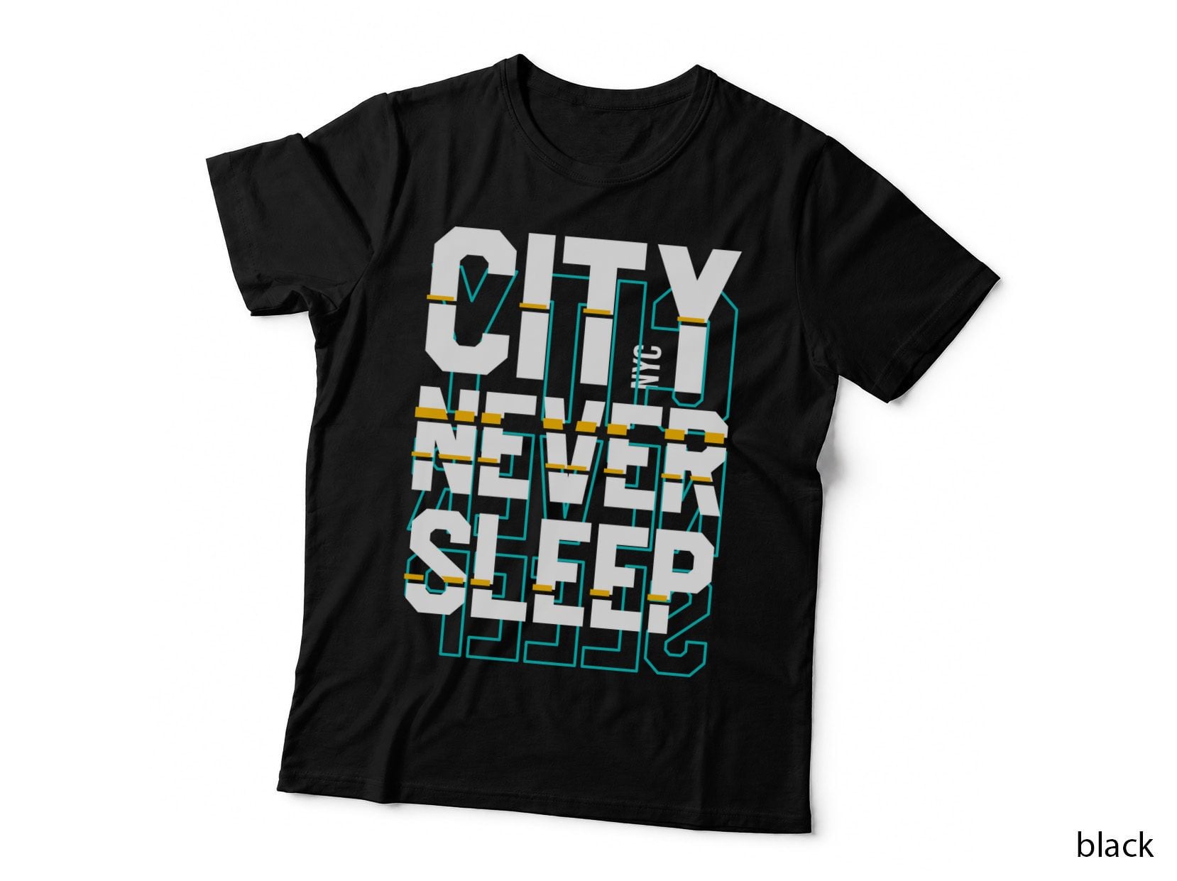 City Never Sleep Turquoise Geometric Modern Urban Design T-Shirt