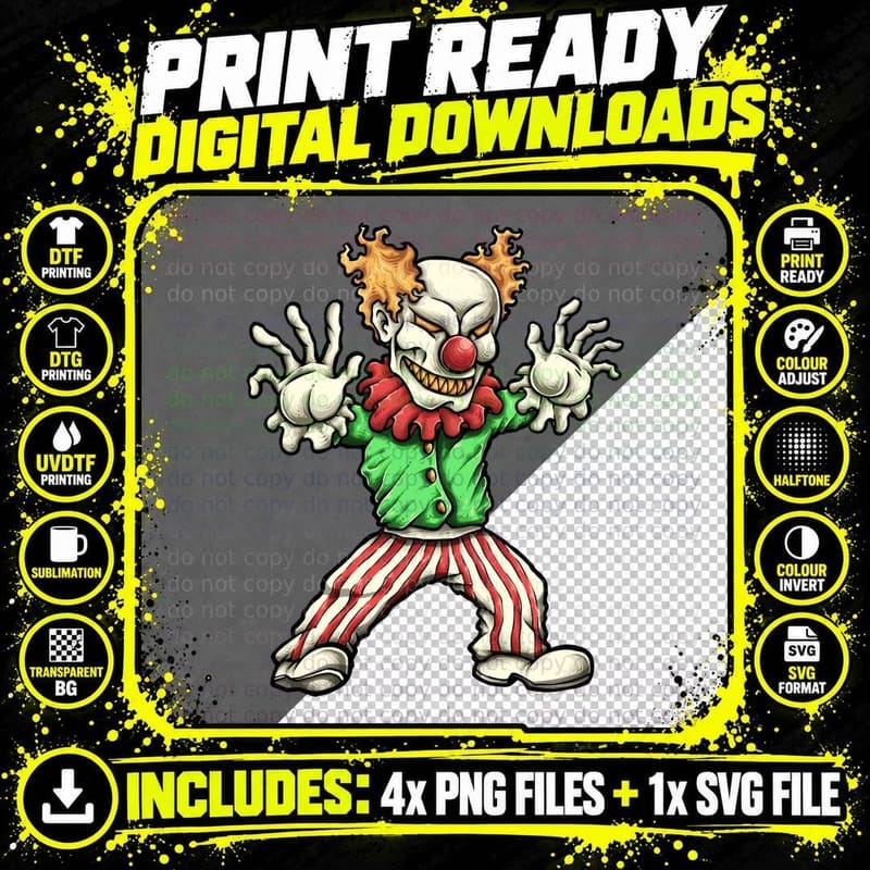 Clown Circus White Face Red Nose Mouth Striped Pants Png SVG Digital Bundle
