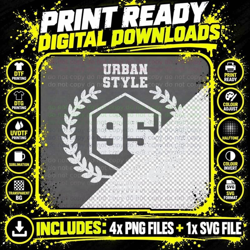 Core Denim Urban Style 95 Hexagon Laurel Wreath White Png SVG Digital Bundle