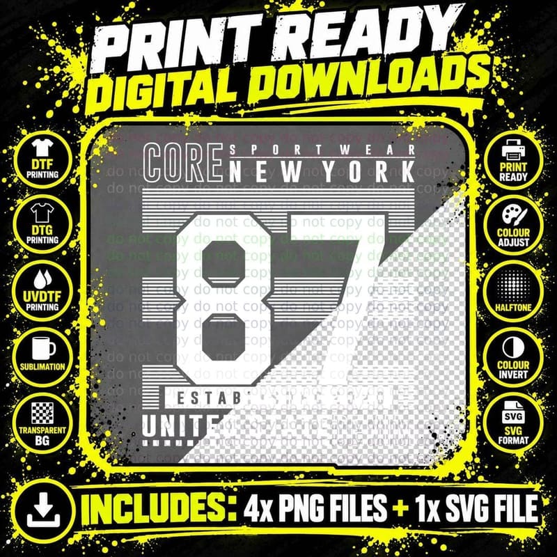Core Sportwear Nyc New York 87 Established 2020 United Png SVG Digital Bundle