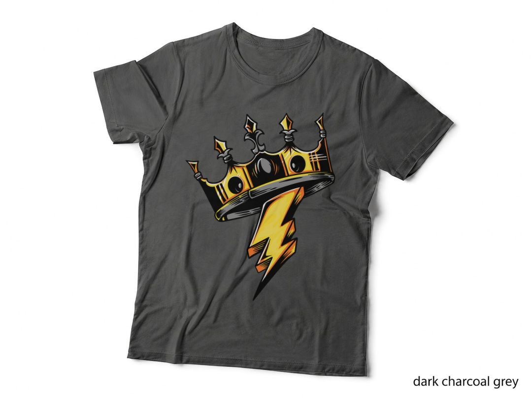 Crown Lightning Bolt Gold Black Flames Power King T-Shirt