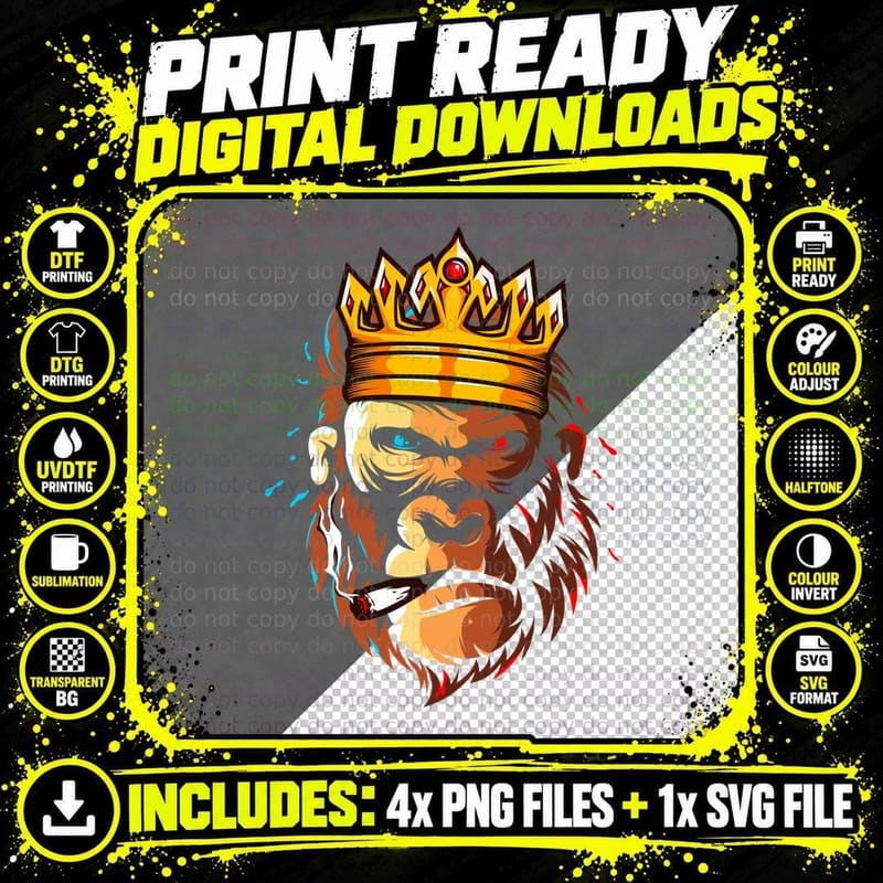 Crowned King with Crown Beard Orange Mystical T-Shirt Png SVG Digital Bundle