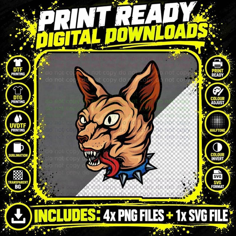 Demon Beast Head Fangs Red Tongue Spikes T-Shirt Png SVG Digital Bundle