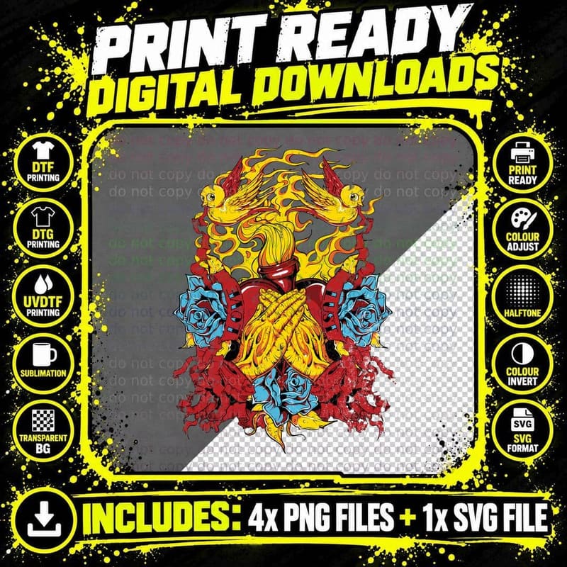Demon Creature Red Yellow Blue Fantasy T-Shirt Png SVG Digital Bundle