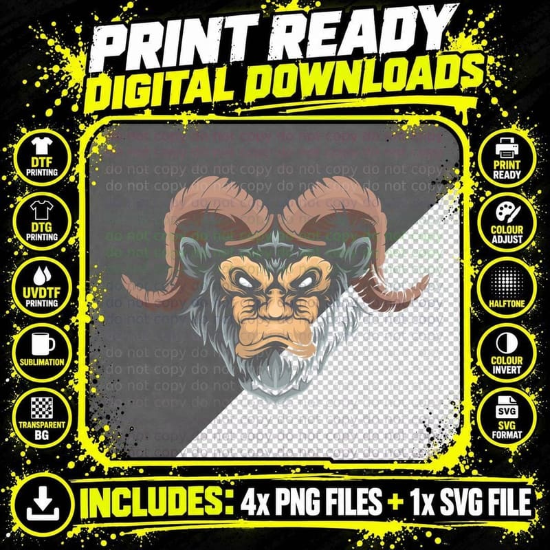 Demon Face Beard Horns Beast T-Shirt Png SVG Digital Bundle