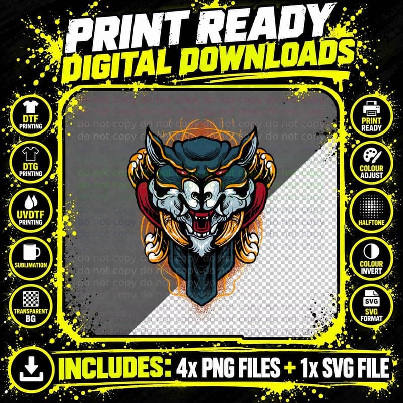 Demon Face Devil Horns Orange Gold T-Shirt Png SVG Digital Bundle