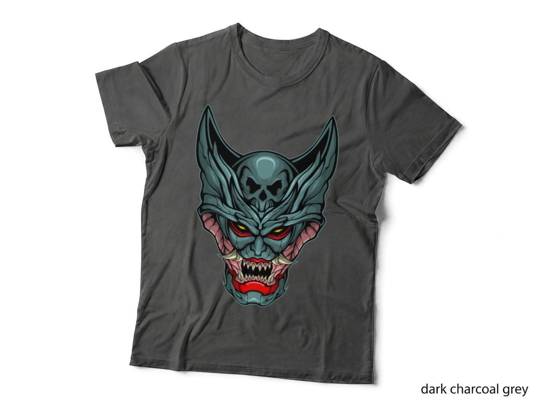 Demon Face Teal Devil Horns Glowing Eyes T-Shirt
