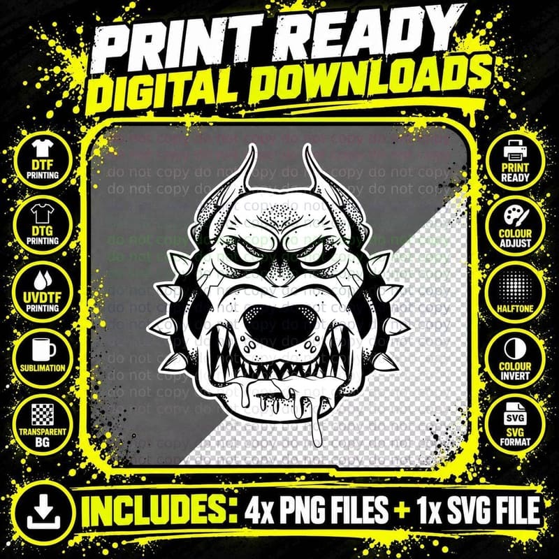 Demon Face White Devil Spikes Horns Angry Illustration Png SVG Digital Bundle
