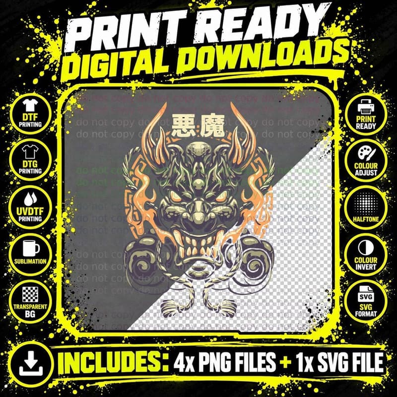 Demon Head Gold Purple Wings Asian Evil T-Shirt Png SVG Digital Bundle
