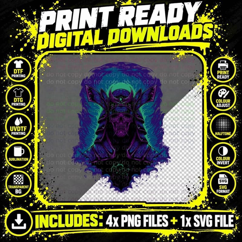 Demon Head Purple Beast Turquoise Symmetrical Mystical Png SVG Digital Bundle